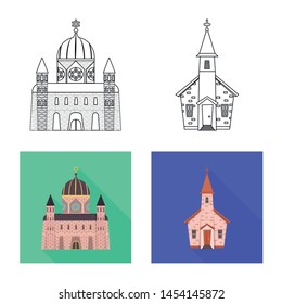 Vector illustration of cult and temple symbol. Collection of cult and parish stock vector illustration.