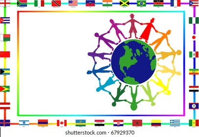 Vector Illustration for cultural event showing diversity and 36 different flags.