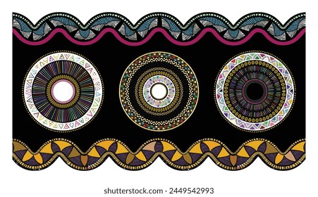 A vector illustration of a cultural heritage through intricate, hand-painted tribal motifs, highlighting the rich cultural diversity and traditional craftsmanship of their ornate creations.