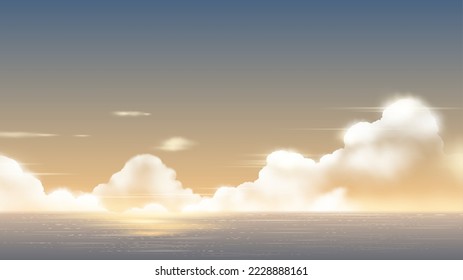 vector illustration of cumulonimbus clouds at the horizon of the ocean during the evening