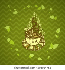 Vector illustration with a cup of aromatic  tea and place for your text.