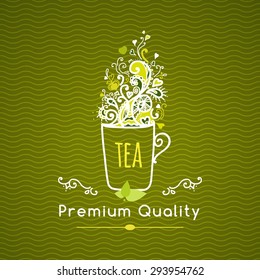 Vector illustration with a cup of aromatic  tea and place for your text.