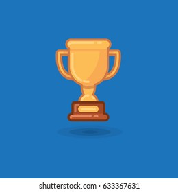 Vector illustration of a cup award for victory on blue background. Illustration of winner award, trophy champion, gold cup