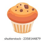 Vector illustration cup cake isolated on white background. Whole fresh baked vector illustration, delicious cup cake muffin icon, For logo, sticker, label, icon or favicon