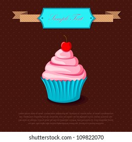 vector illustration of cup cake on vintage background