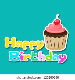 vector illustration of cup cake on birthday background