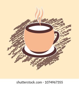 Vector illustration, a cup of cappuccino coffee, latte, espresso  coffee beans, baking for postcards, poster, poster, logo, business card, menu, recipe, template. beautiful background with texture