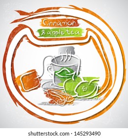 Vector illustration of cup of cinnamon and apple tea