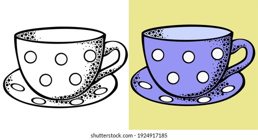 Vector illustration, Cup with circle pattern in black and white and color