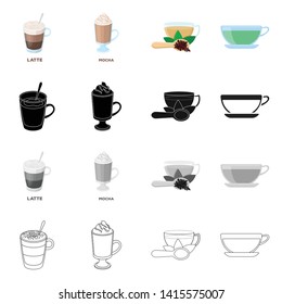 Vector illustration of cup and coffe icon. Collection of cup and top  stock symbol for web.