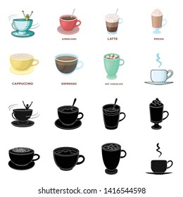 Vector illustration of cup and coffe logo. Collection of cup and top  stock vector illustration.