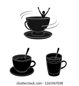 Vector illustration of cup and coffe symbol. Set of cup and top  stock symbol for web.