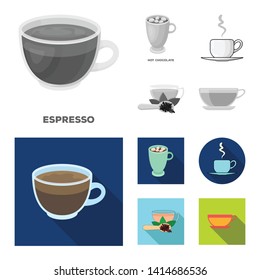 Vector illustration of cup and coffe symbol. Set of cup and top  vector icon for stock.