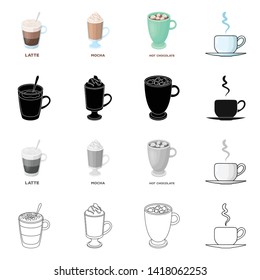 Vector illustration of cup and coffe symbol. Set of cup and top  stock vector illustration.
