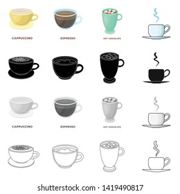 Vector illustration of cup and coffe symbol. Set of cup and top  stock vector illustration.