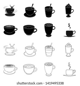 Vector illustration of cup and coffe symbol. Set of cup and top  vector icon for stock.
