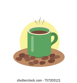 vector illustration of a cup of coffee and coffee beans