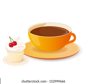 vector illustration cup of coffee  with cake-eps10