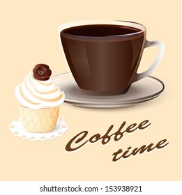 vector illustration cup of coffee  with cake-eps10