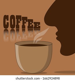 ilustración vectorial de una taza de café cerca de la parte de la cara que olvida este café sobre un fondo marrón para su uso en publicidad y diseño