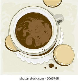 Vector illustration of cup of coffee and cookies