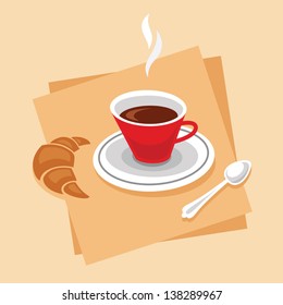 Vector illustration of cup of coffee with a croissant