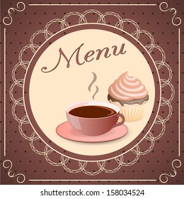 vector illustration cup of coffee with cupcake on the vintage background- eps10