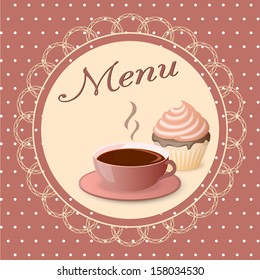 vector illustration cup of coffee with cupcake on the vintage background- eps10