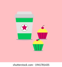 vector illustration of a cup of coffee with cupcakes