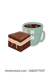 Ilustración vectorial taza de café con postre