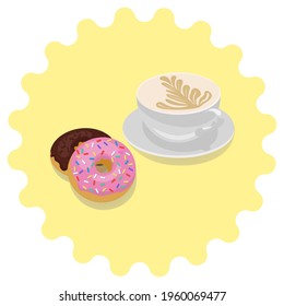 Vector illustration of cup of coffee and donut.