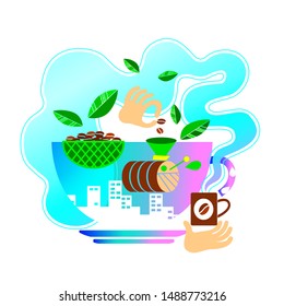 Vector illustration with a cup of coffee, draw imagination, taste, delicious, fragrant coffee