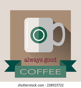 the vector illustration of cup of coffee in flat design with shadow