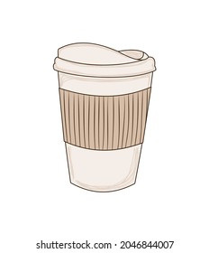 ilustración vectorial taza café para ir línea beige fondo blanco