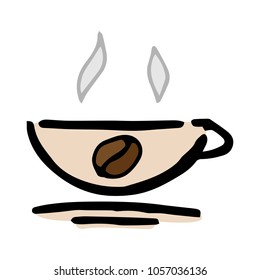 Vector illustration of a cup of coffee. Hand drawn. Logo of coffee on a mug.