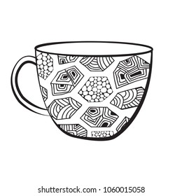 Vector illustration with a Cup of coffee and hand drawn doodles ornament