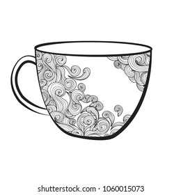 Vector illustration with a Cup of coffee and hand drawn doodles ornament