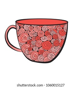 Vector illustration with a Cup of coffee and hand drawn doodles ornament