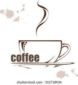 Vector illustration with a Cup of coffee and hand drawn watercolor