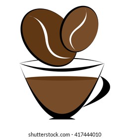 Vector illustration of cup coffee icon with coffee beans