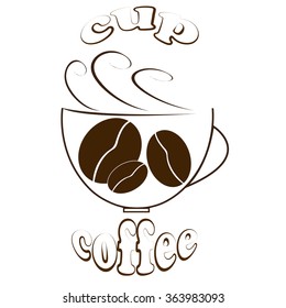 Vector illustration cup coffee logo, time break on a cup of coffee