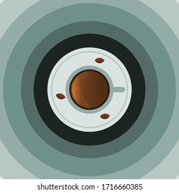 vector illustration,, a cup of coffee in the middle of circle table and make focused, flat icon logo style