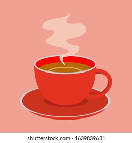 Vector illustration of a cup of coffee. On a pink background