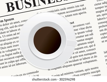Vector illustration of a cup of coffee on the newspaper