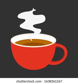 Vector illustration of a cup of coffee. Red cup with black background.