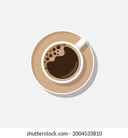 vector illustration of a cup of coffee seen from above, suitable for design elements about cafe, nutrition, health. Simple coffee logo