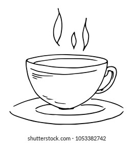 Vector illustration of a cup for coffee or tea. Mug with a hot coffee. Cup of hot tea. Hand drawn cup, mug.