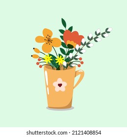 Vector illustration of cup coffee or tea. Sticker for calendar or notebook in flat style. Spring illustration.