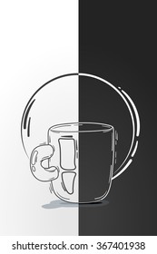 vector illustration cup coffee or tea. doodle, cartoon, sketch style. concept for restaurant menu, morning. composition of one object and background