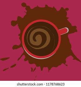 Vector illustration. Cup with coffee top view on a colored background